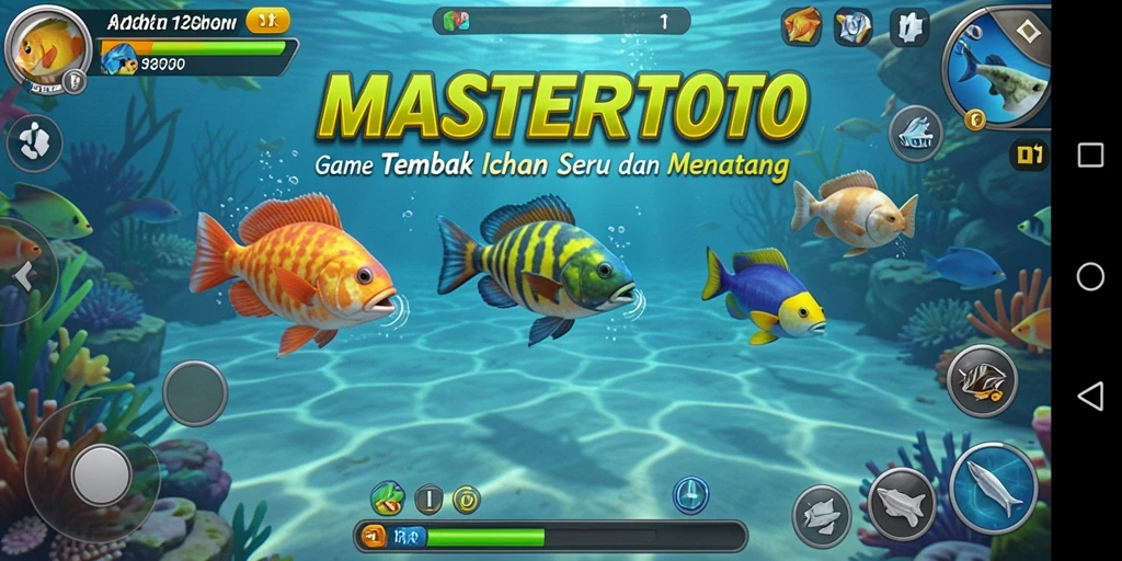 Tampilan gameplay MASTERTOTO dengan aksi menembak ikan.