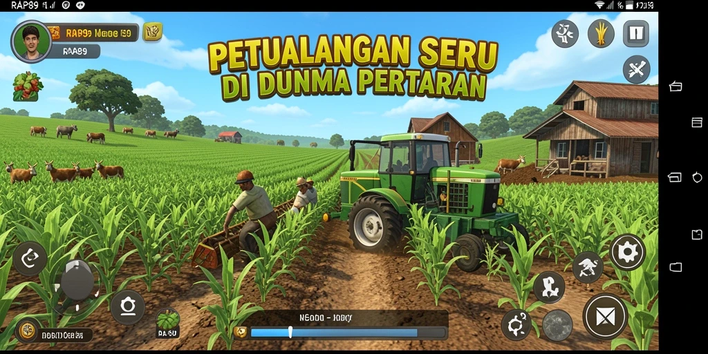 Screenshot gameplay RAP89 menampilkan aktivitas bertani yang interaktif.