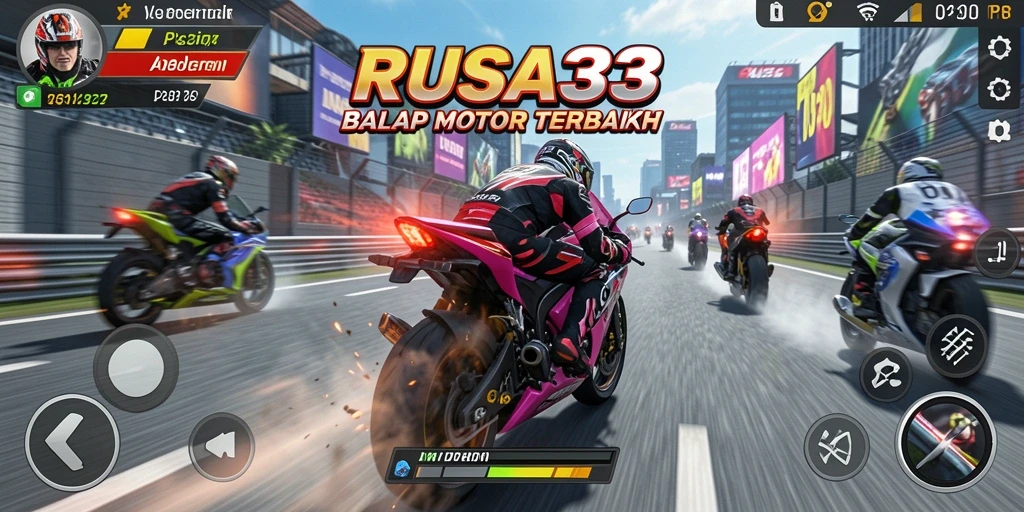 Tampilan gameplay balap motor yang seru dan mendebarkan di RUSA33.
